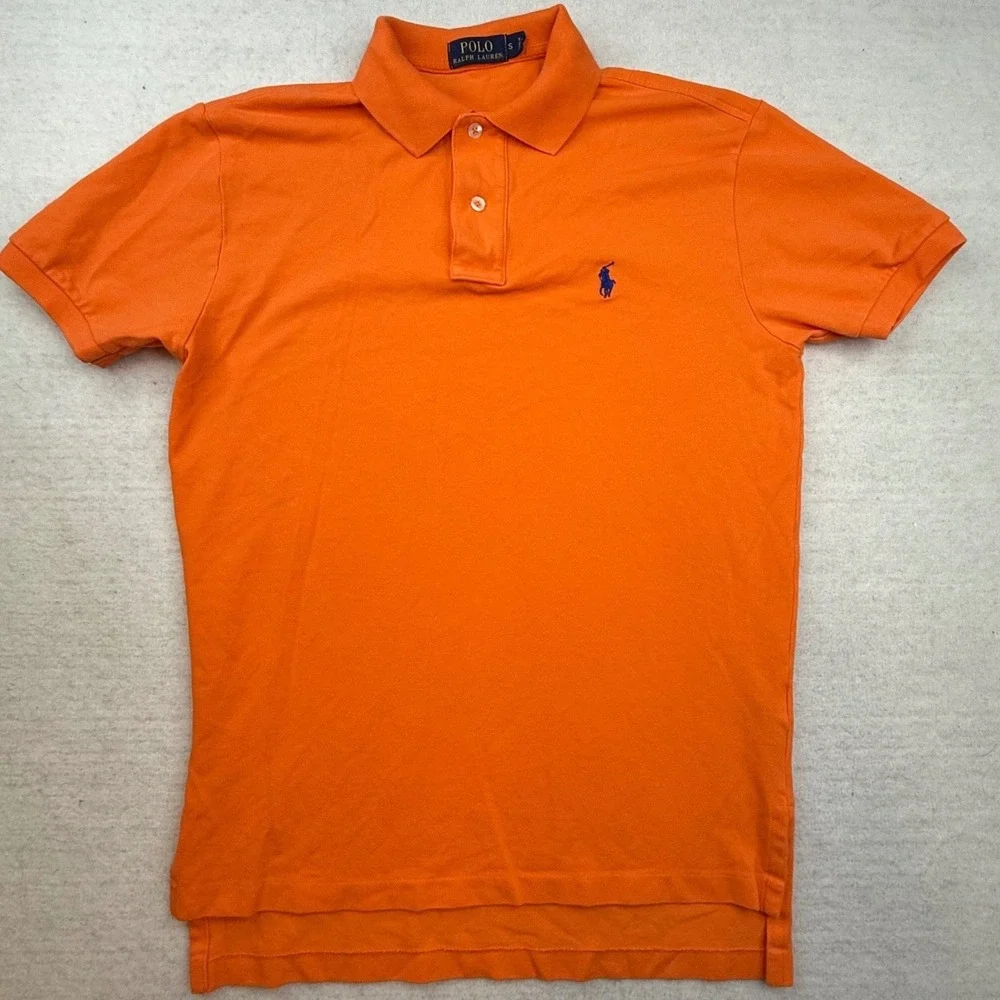 Polo Ralph‎ Lauren Mens Orange Short Sleeve Pony Logo Polo Shirt Size Small